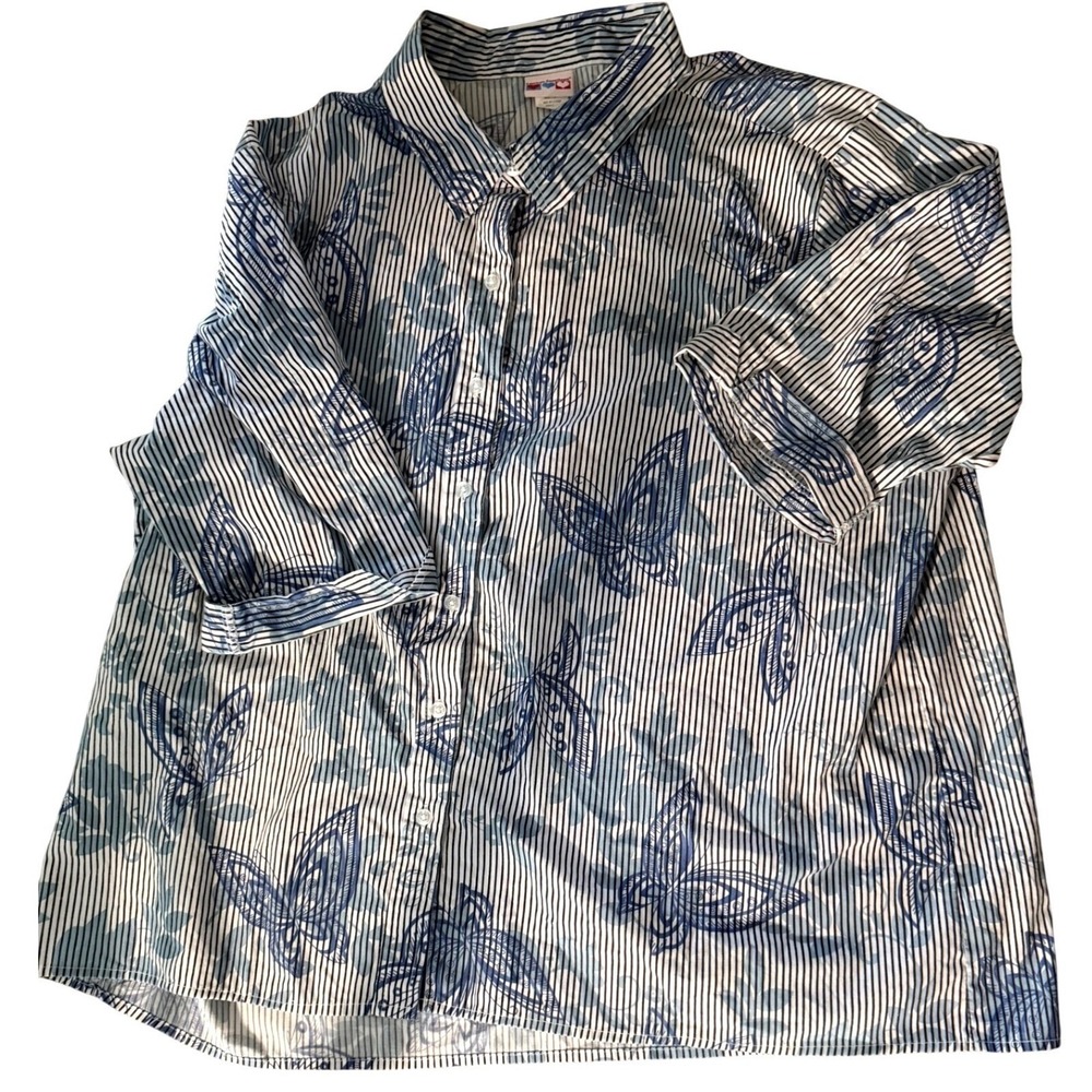American Sweetheart‎ Striped Butterfly Print Button Up Shirt Women's Size XL